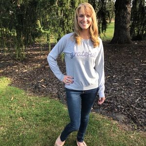 “Grateful” grey sweater